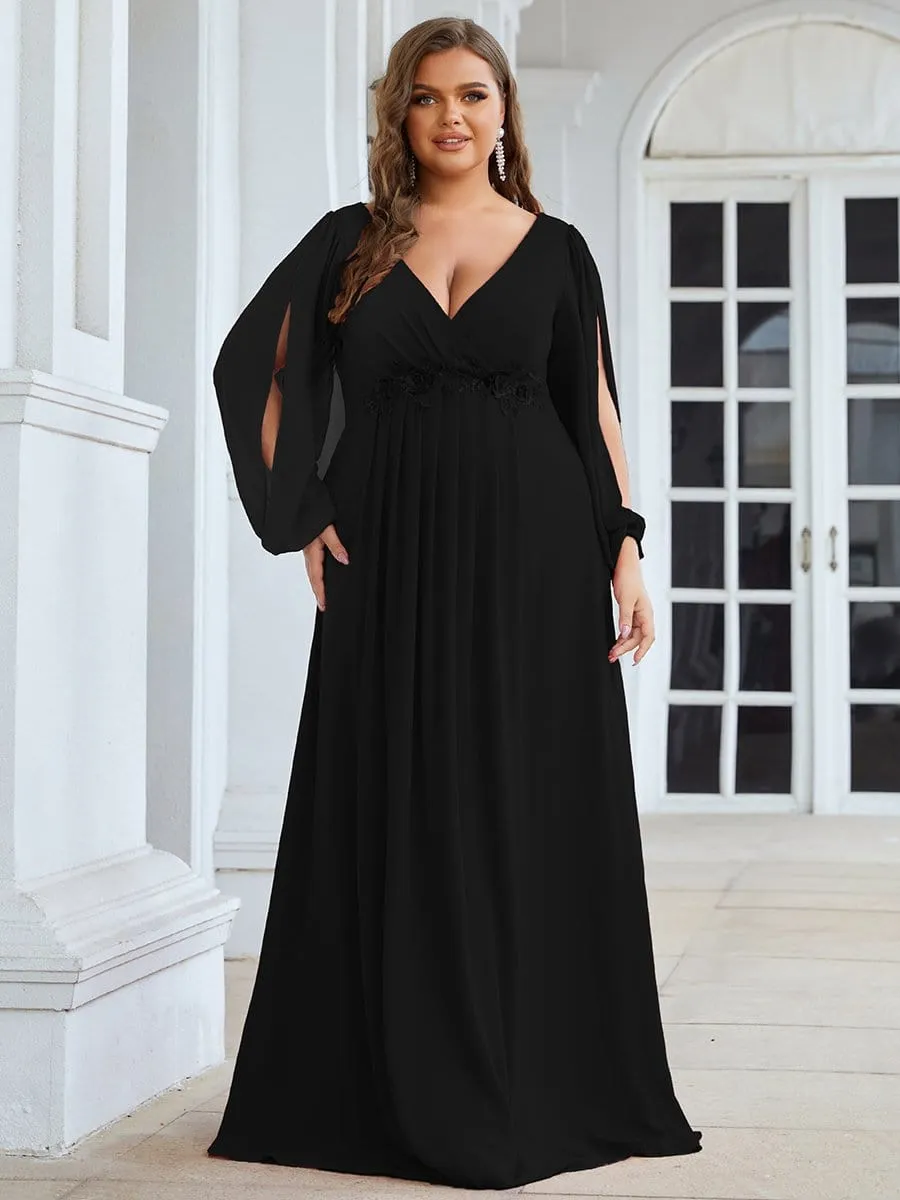 Iris | Stylish Plus Size Chiffon Formal Evening Dresses with Long Lantern Sleeves