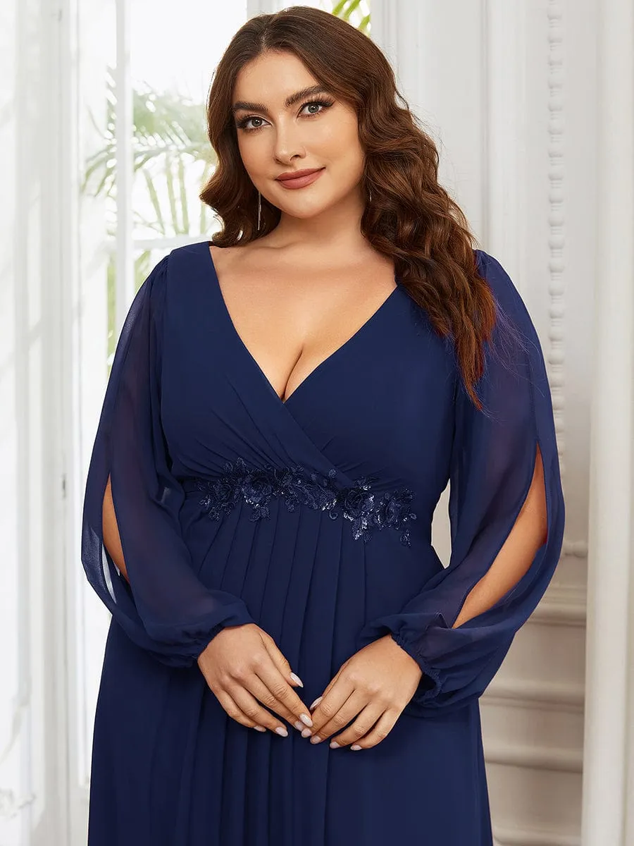 Iris | Stylish Plus Size Chiffon Formal Evening Dresses with Long Lantern Sleeves