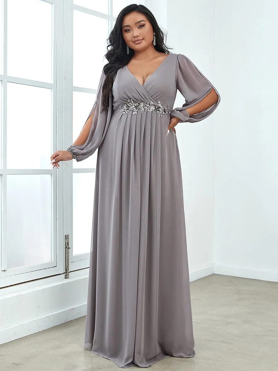 Iris | Stylish Plus Size Chiffon Formal Evening Dresses with Long Lantern Sleeves