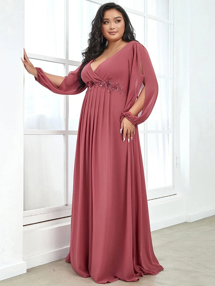 Iris | Stylish Plus Size Chiffon Formal Evening Dresses with Long Lantern Sleeves