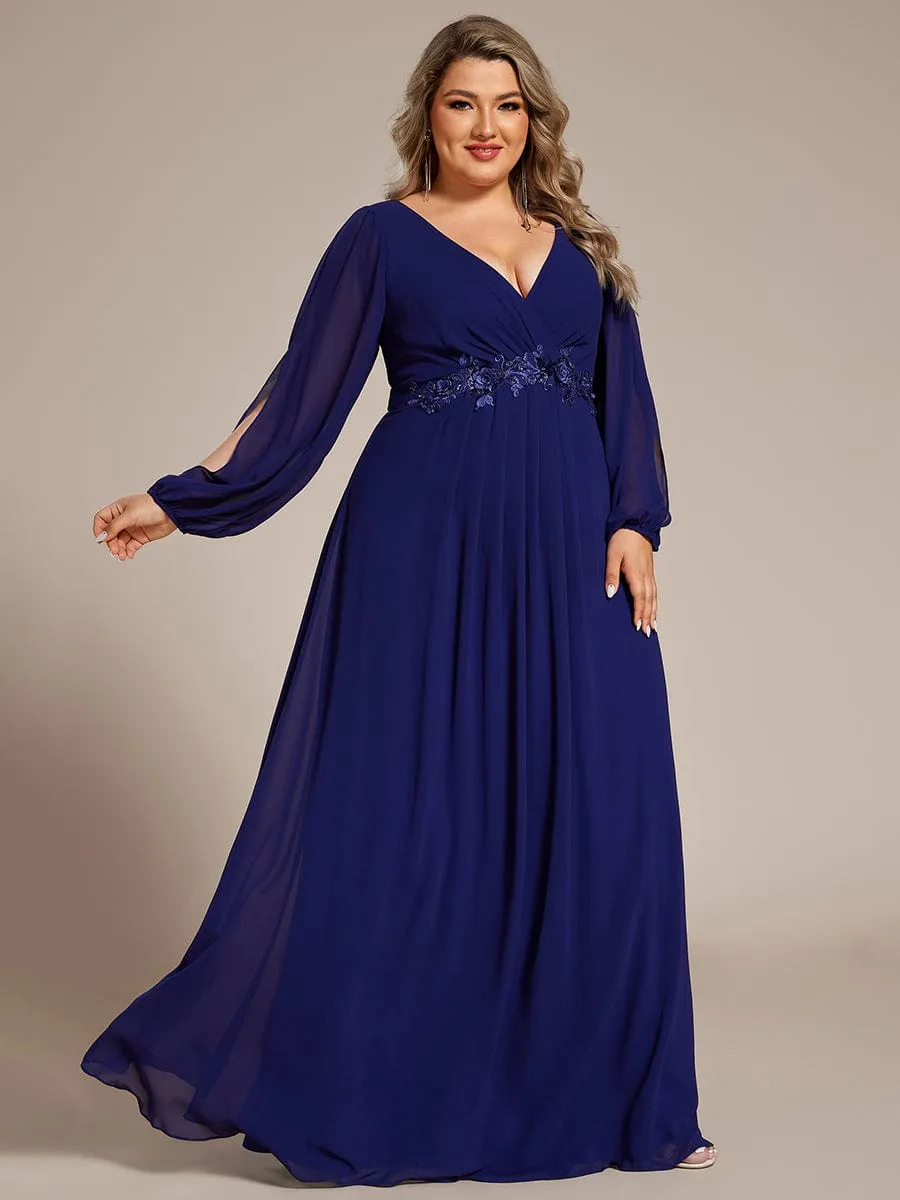 Iris | Stylish Plus Size Chiffon Formal Evening Dresses with Long Lantern Sleeves