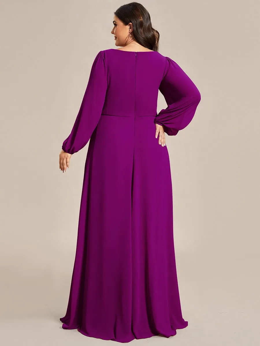 Iris | Stylish Plus Size Chiffon Formal Evening Dresses with Long Lantern Sleeves