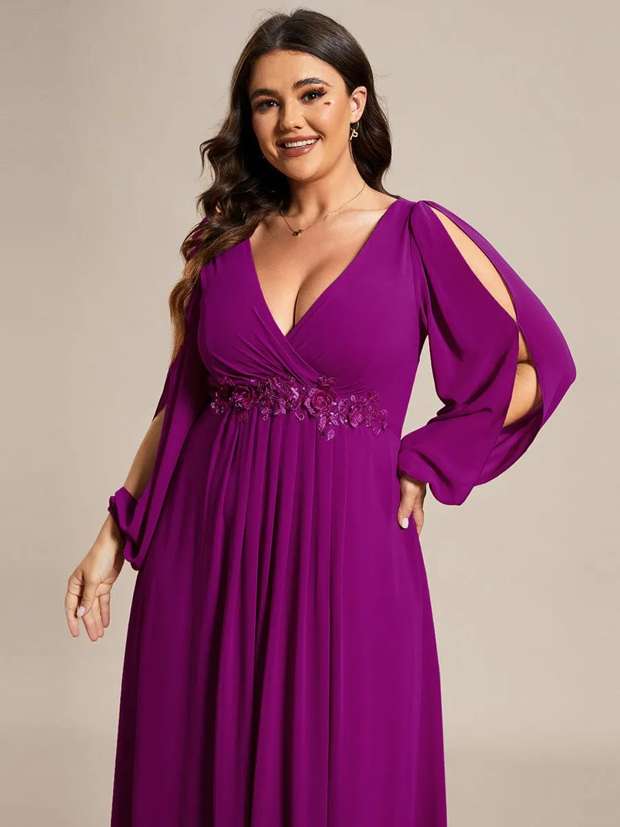 Iris | Stylish Plus Size Chiffon Formal Evening Dresses with Long Lantern Sleeves