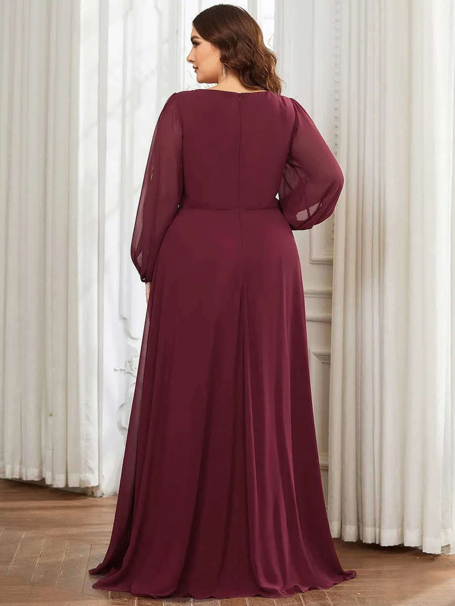 Iris | Stylish Plus Size Chiffon Formal Evening Dresses with Long Lantern Sleeves