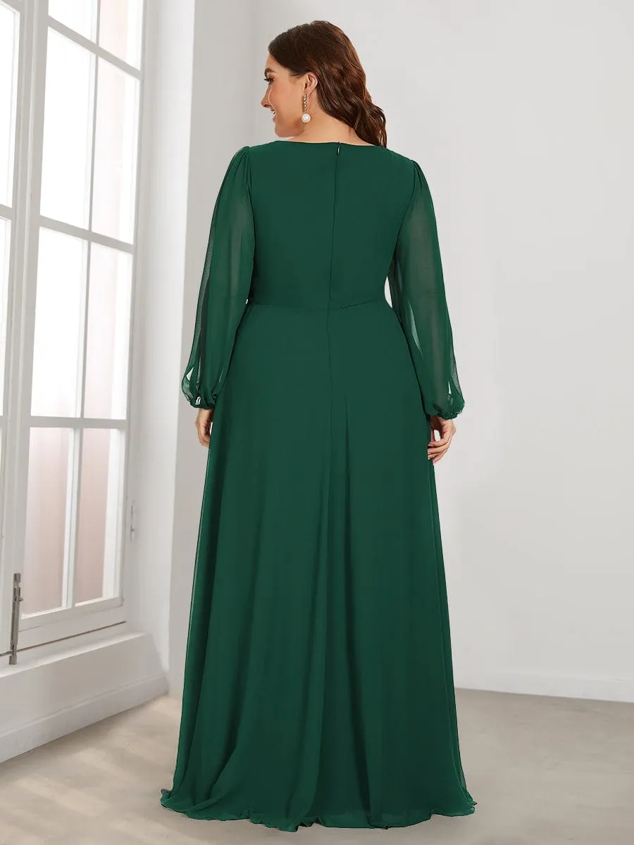 Iris | Stylish Plus Size Chiffon Formal Evening Dresses with Long Lantern Sleeves