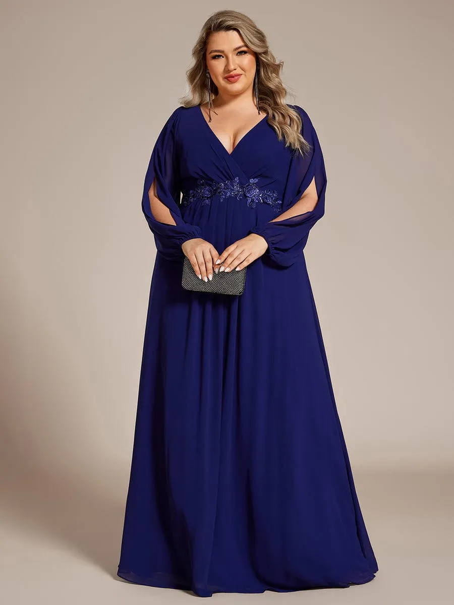 Iris | Stylish Plus Size Chiffon Formal Evening Dresses with Long Lantern Sleeves