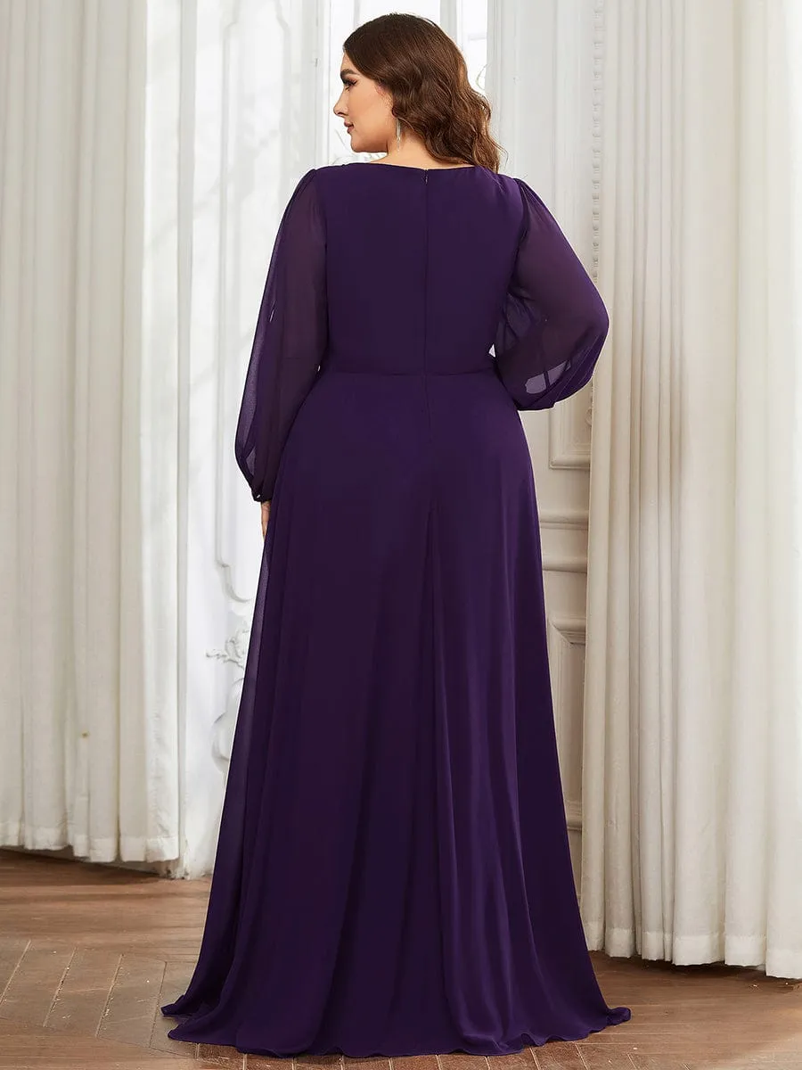 Iris | Stylish Plus Size Chiffon Formal Evening Dresses with Long Lantern Sleeves