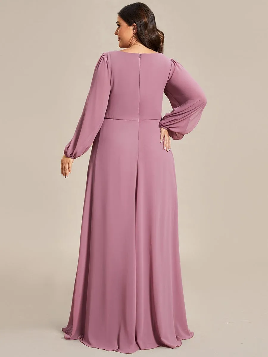 Iris | Stylish Plus Size Chiffon Formal Evening Dresses with Long Lantern Sleeves