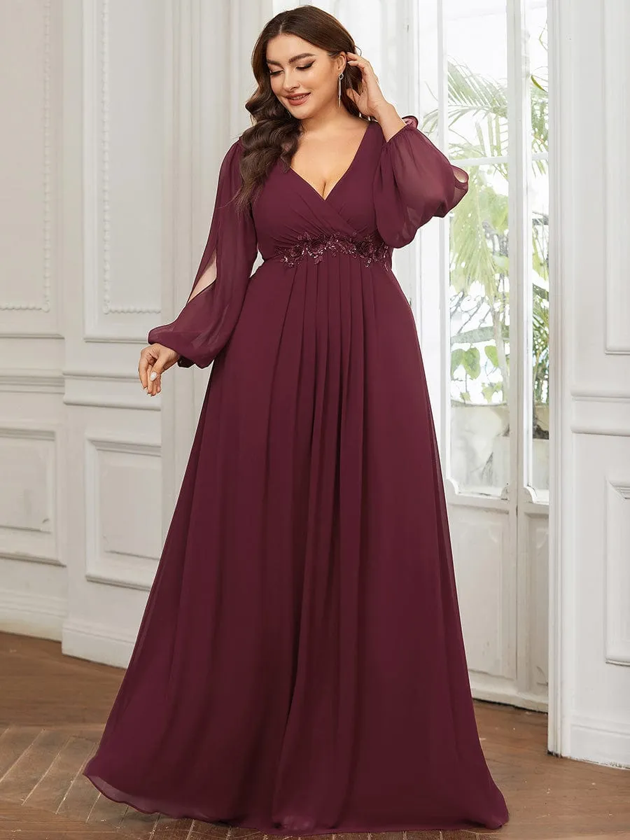 Iris | Stylish Plus Size Chiffon Formal Evening Dresses with Long Lantern Sleeves