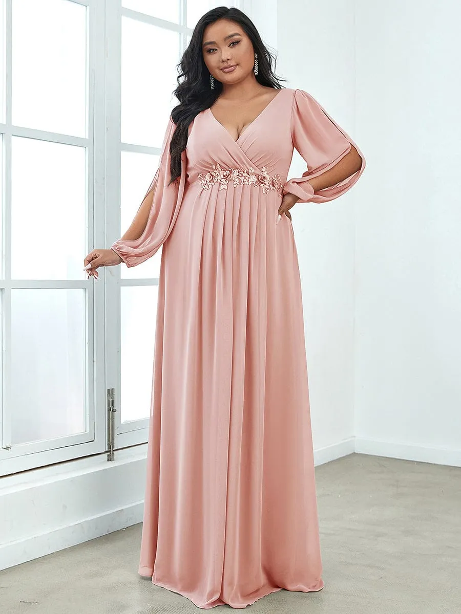 Iris | Stylish Plus Size Chiffon Formal Evening Dresses with Long Lantern Sleeves