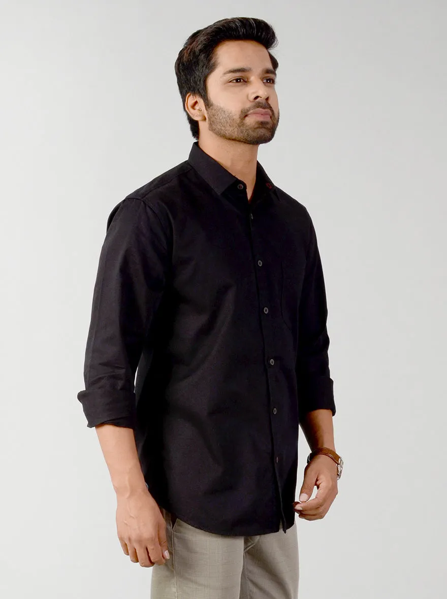 Jet Black Solid Slim Fit Casual Shirt | Greenfibre