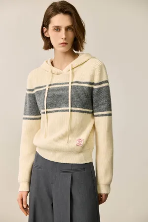 LILY Lambswool Blend Color-Block Hooded Sweater