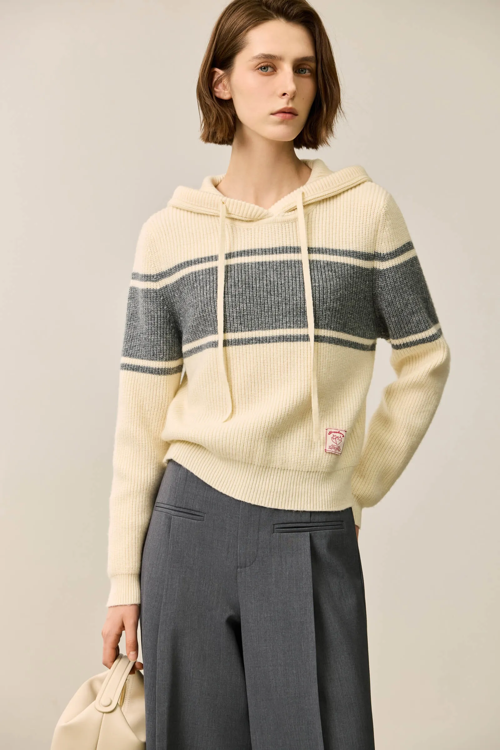 LILY Lambswool Blend Color-Block Hooded Sweater