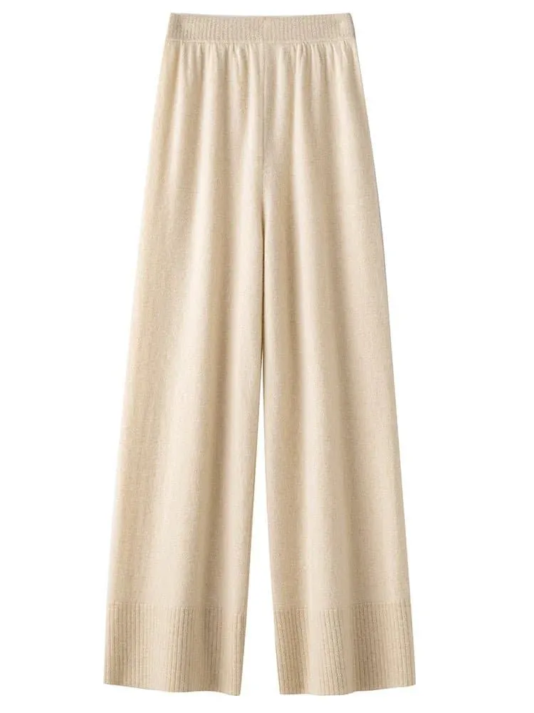 Loose Wool Winter Pants - Warm Knitted Wide Leg Pants for Women