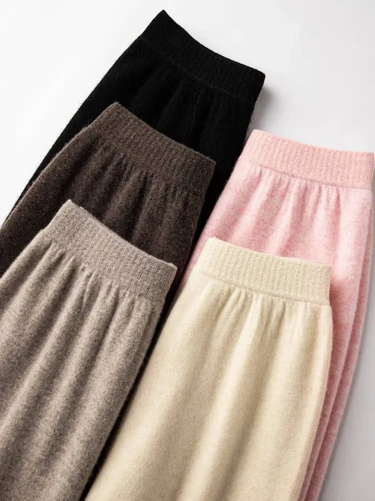 Loose Wool Winter Pants - Warm Knitted Wide Leg Pants for Women