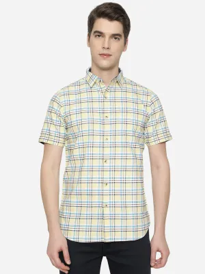 Mallow Yellow Checked Slim Fit Semi Casual Shirt | JadeBlue