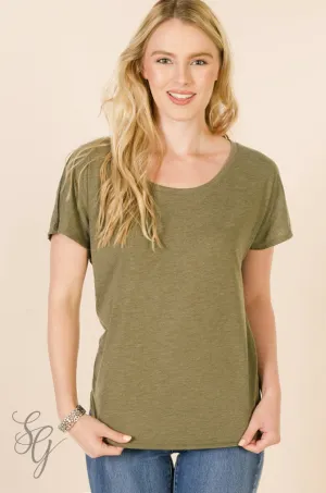 Military Green Dolman Sleeve T Shirt