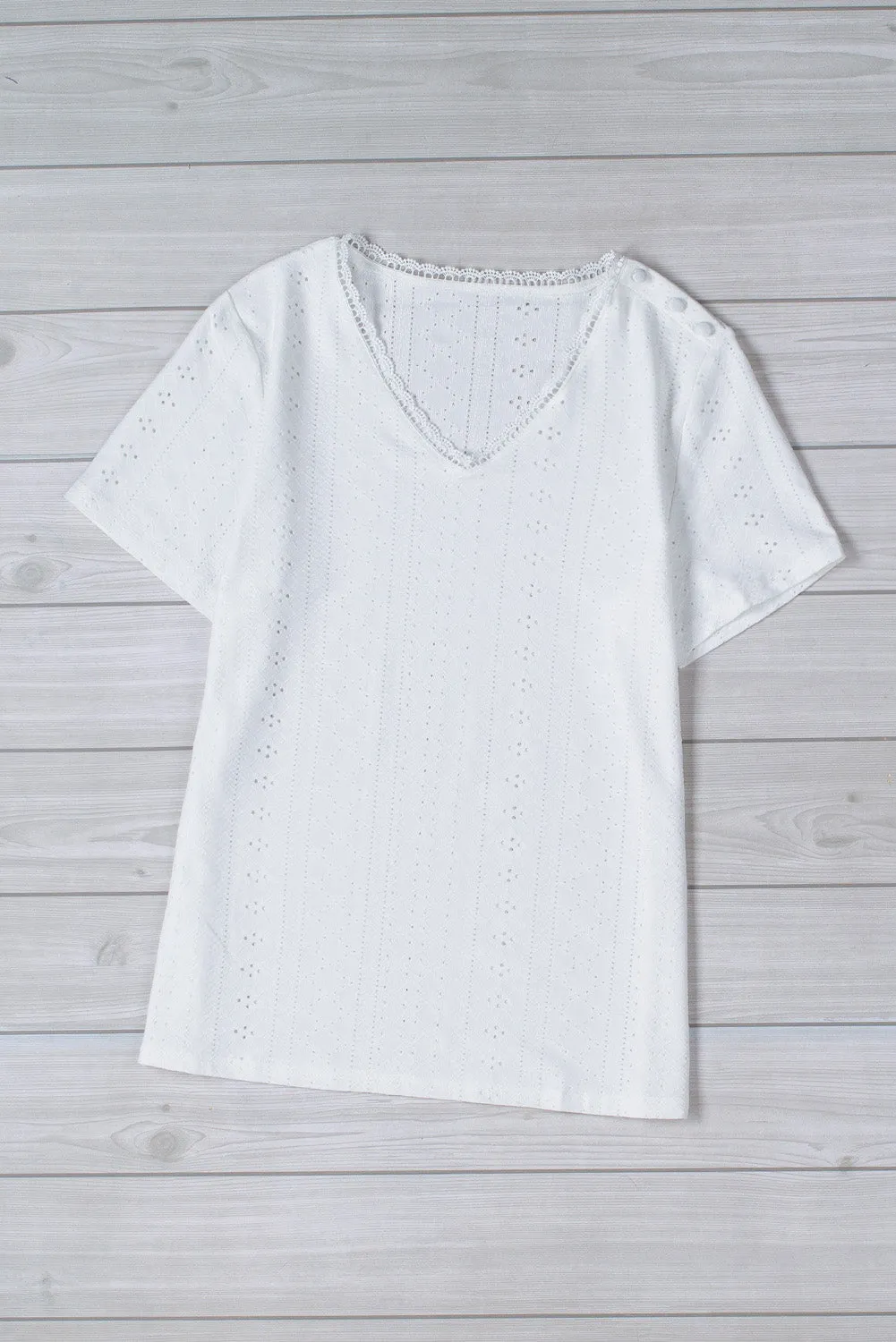 Plain V Neck Lace Short Sleeve T-Shirt