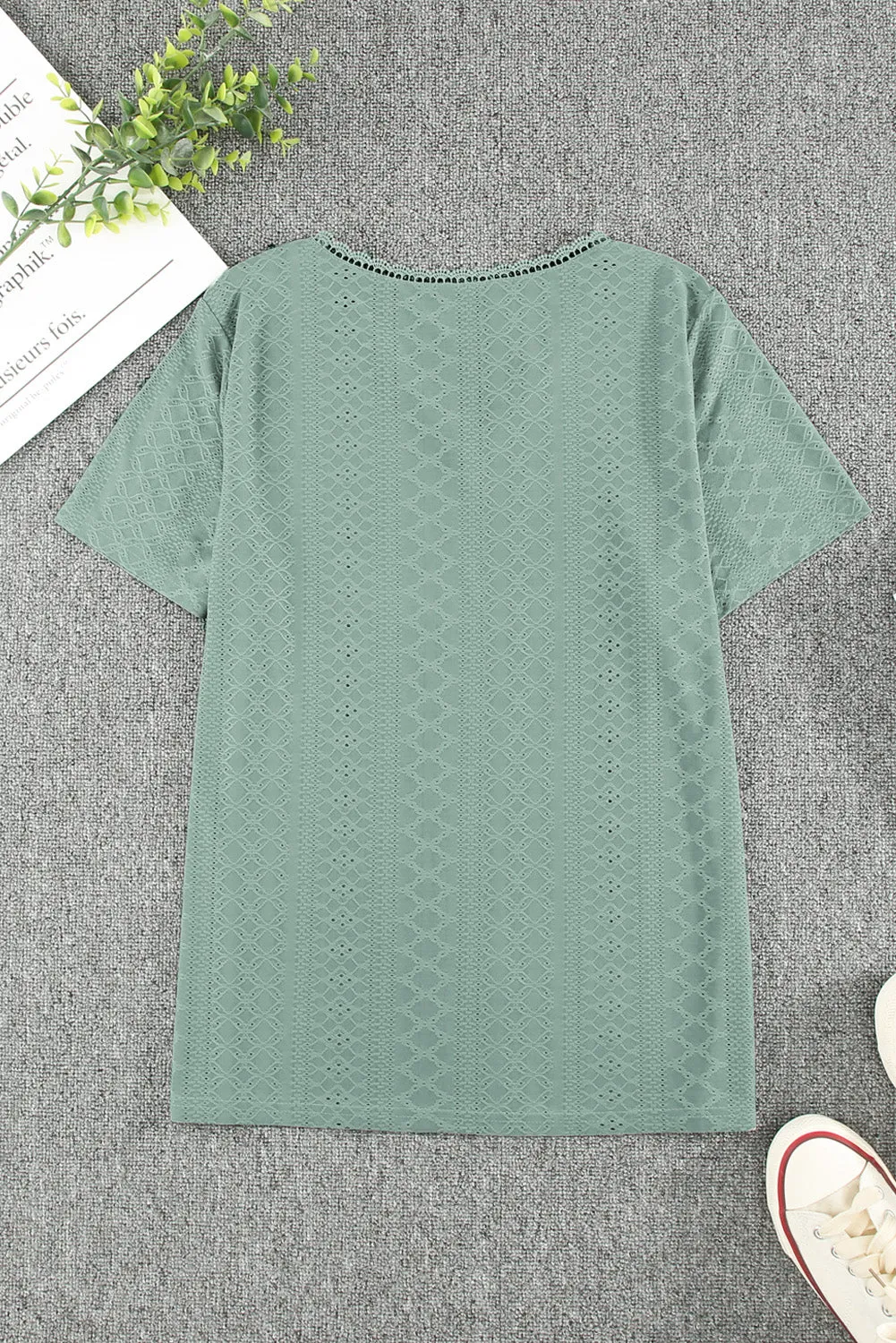 Plain V Neck Lace Short Sleeve T-Shirt