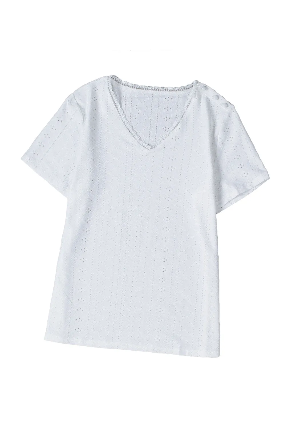 Plain V Neck Lace Short Sleeve T-Shirt