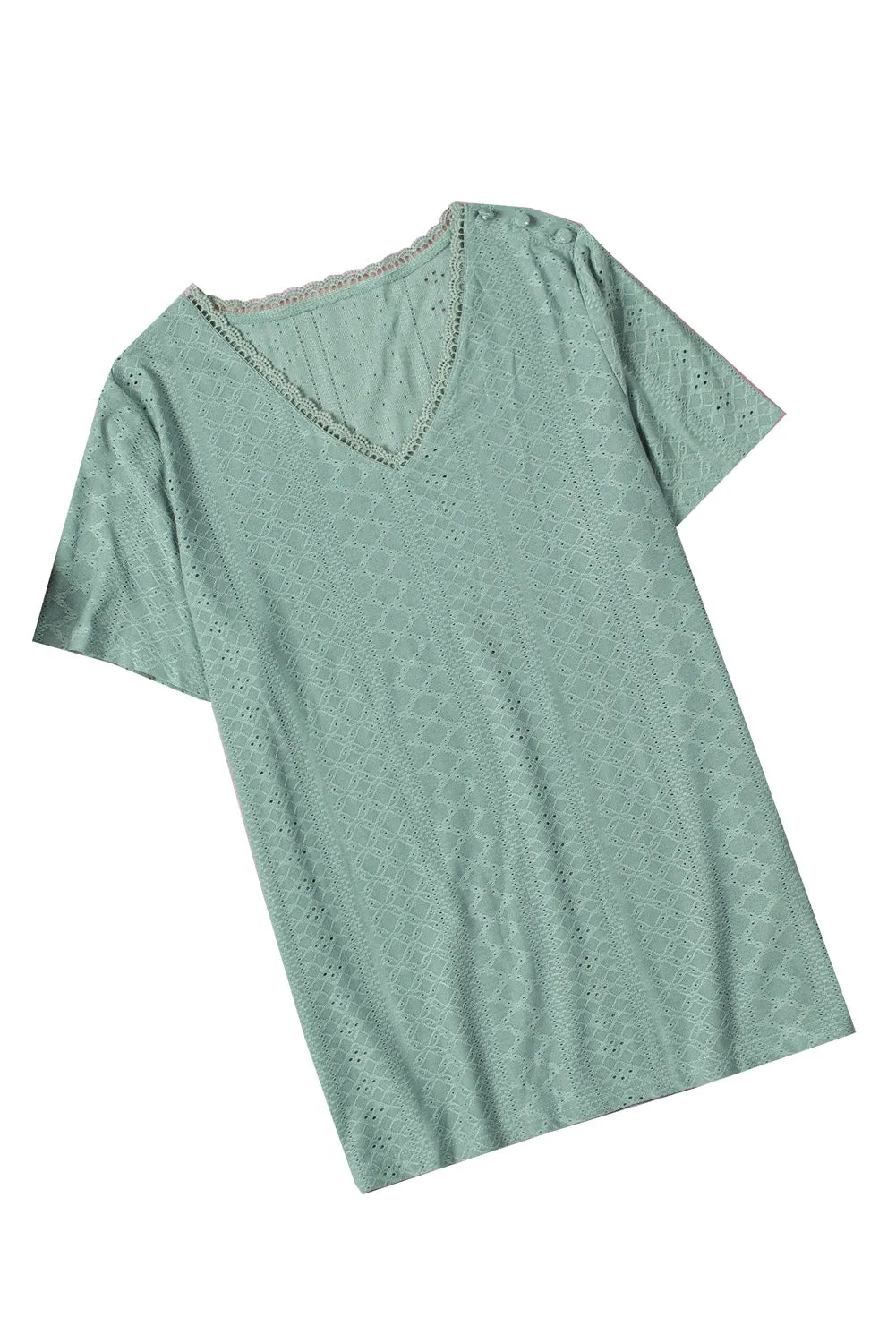 Plain V Neck Lace Short Sleeve T-Shirt