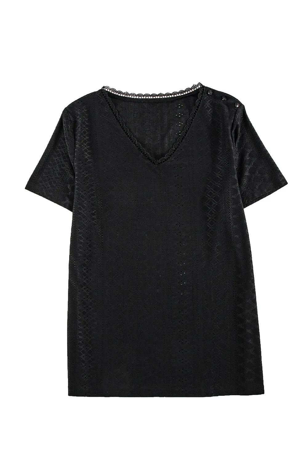 Plain V Neck Lace Short Sleeve T-Shirt