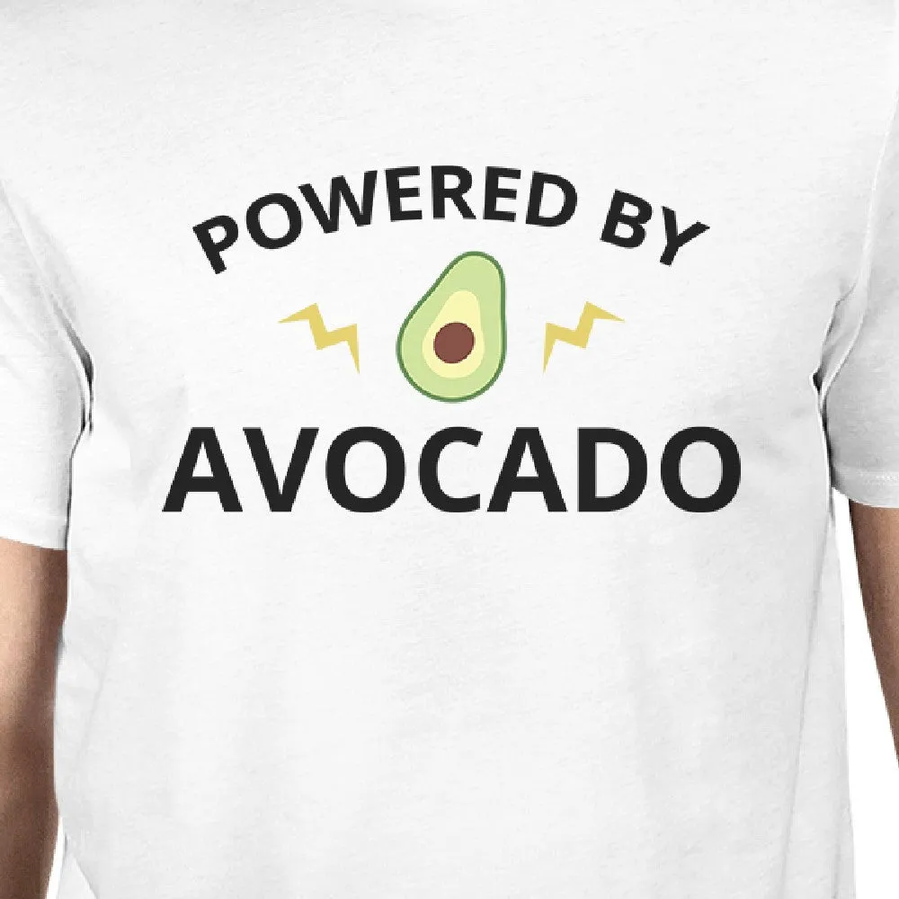 Powered By Avocado Men's White Trendy Design Graphic Tee For Guys