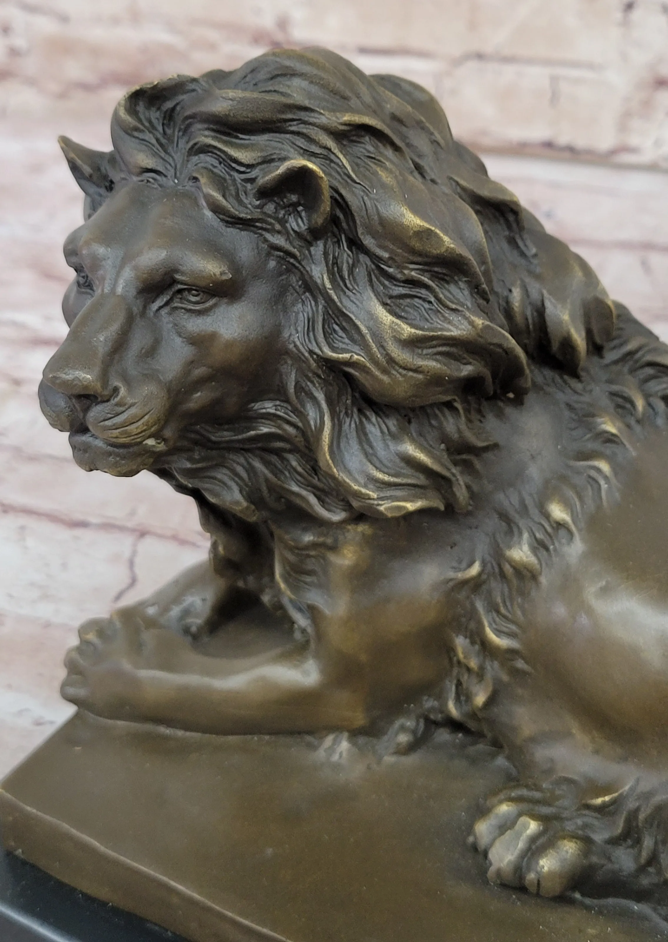 Rare Pure Bronze Sculpture Large Wild African Lion On Prowl Wildli Statue SALE