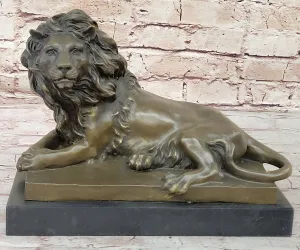 Rare Pure Bronze Sculpture Large Wild African Lion On Prowl Wildli Statue SALE