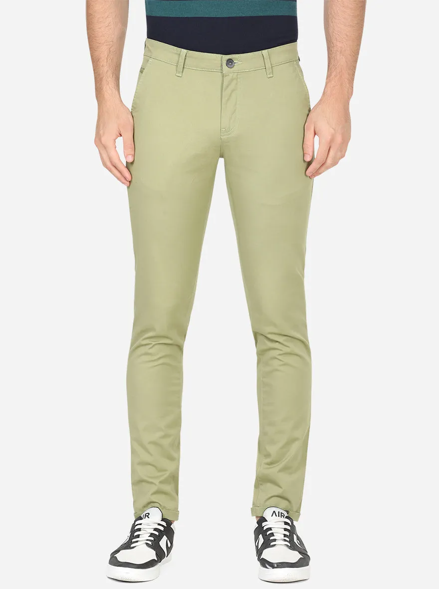 Sage Green Solid Neo Fit Casual Trouser | Greenfibre