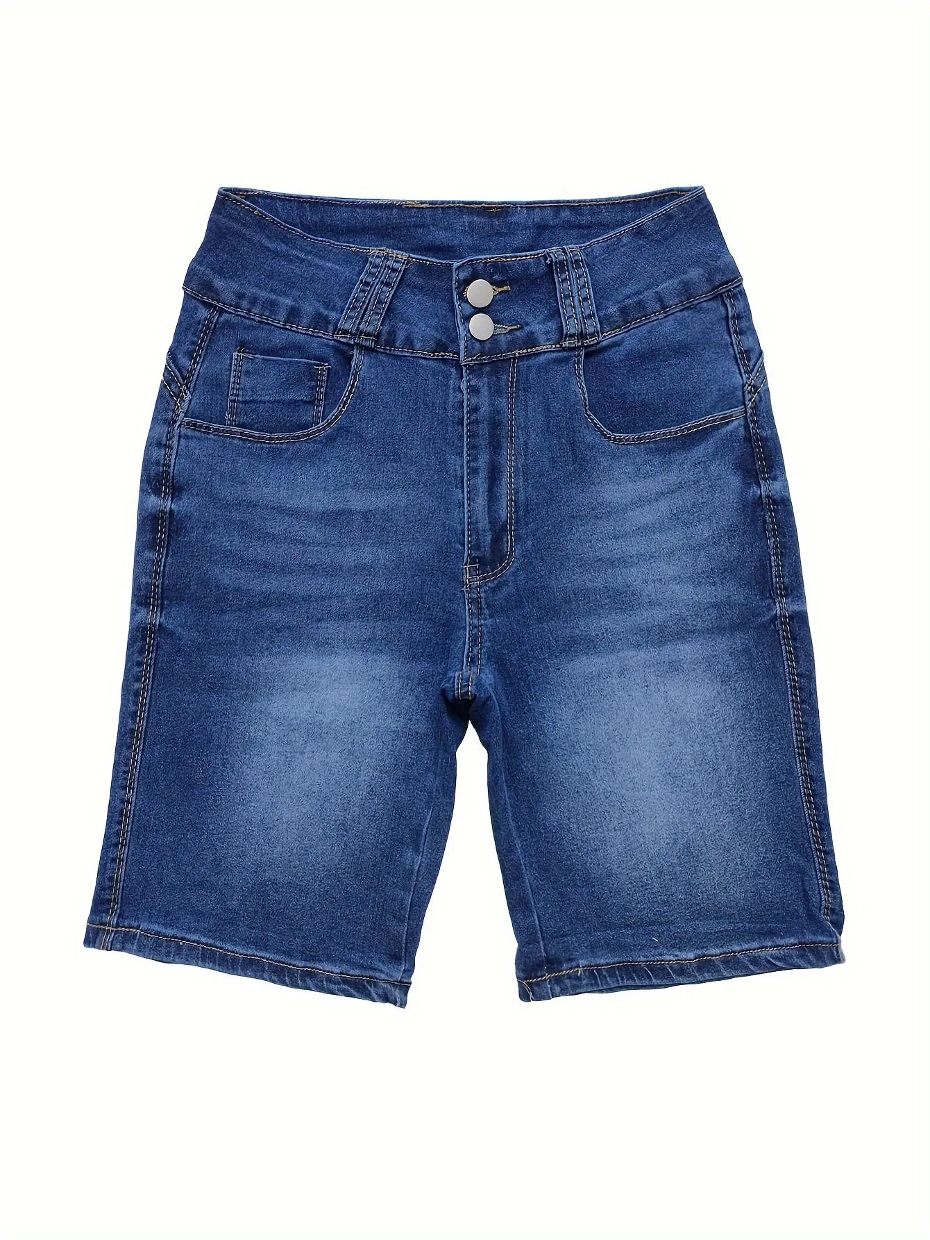 Sexy High-Waisted Double Button Whiskering Denim Shorts for Women - Fashionable Casual Style, Summer Must-Have, Comfortable Fit, Flattering Cut, Distressed Details, and Versatile Wear