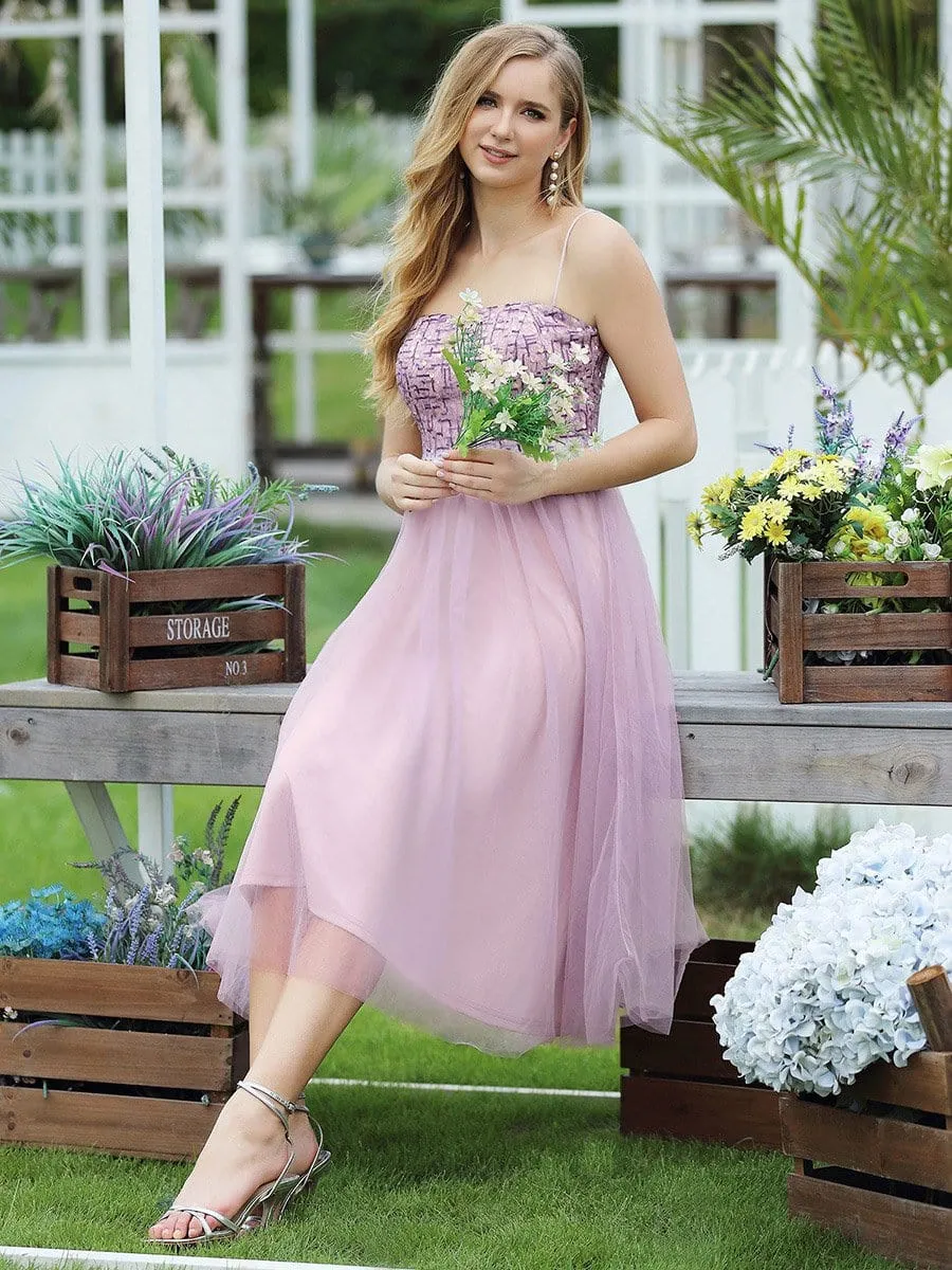 Stylish A-Line Tulle Bridesmaid Dress for Prom with Spaghetti Straps