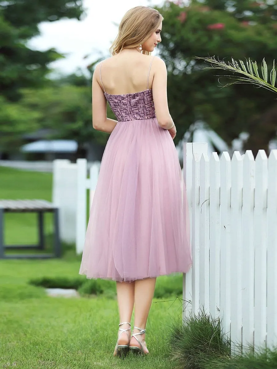 Stylish A-Line Tulle Bridesmaid Dress for Prom with Spaghetti Straps