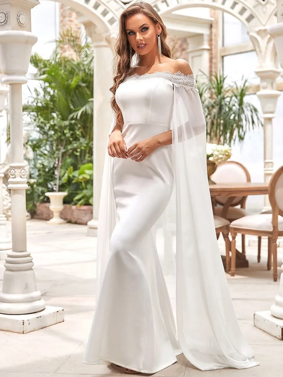 Stylish Chiffon Cloak Off shoulder Mermaid Wedding Dress