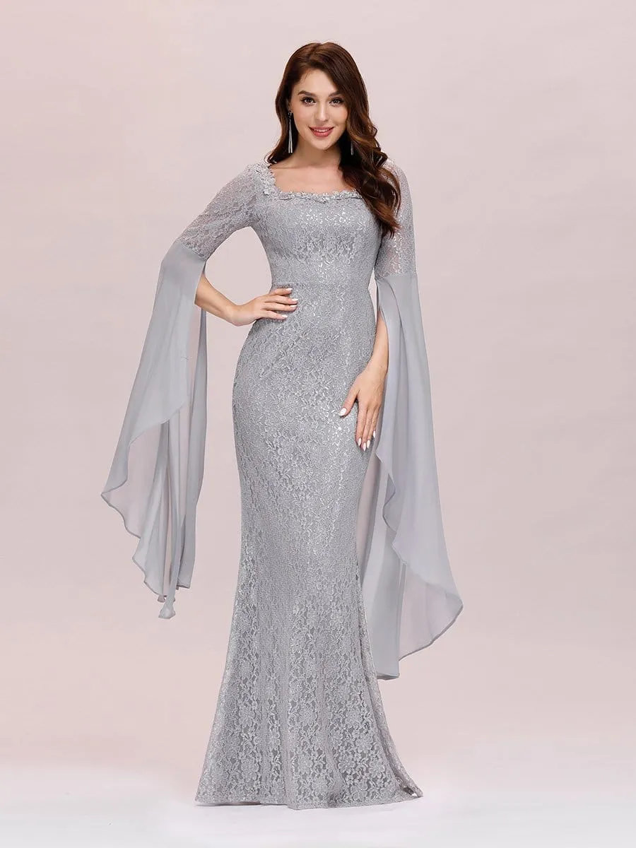 Stylish Fishtail Square Neckline Prom Dress with Angle Sleeves