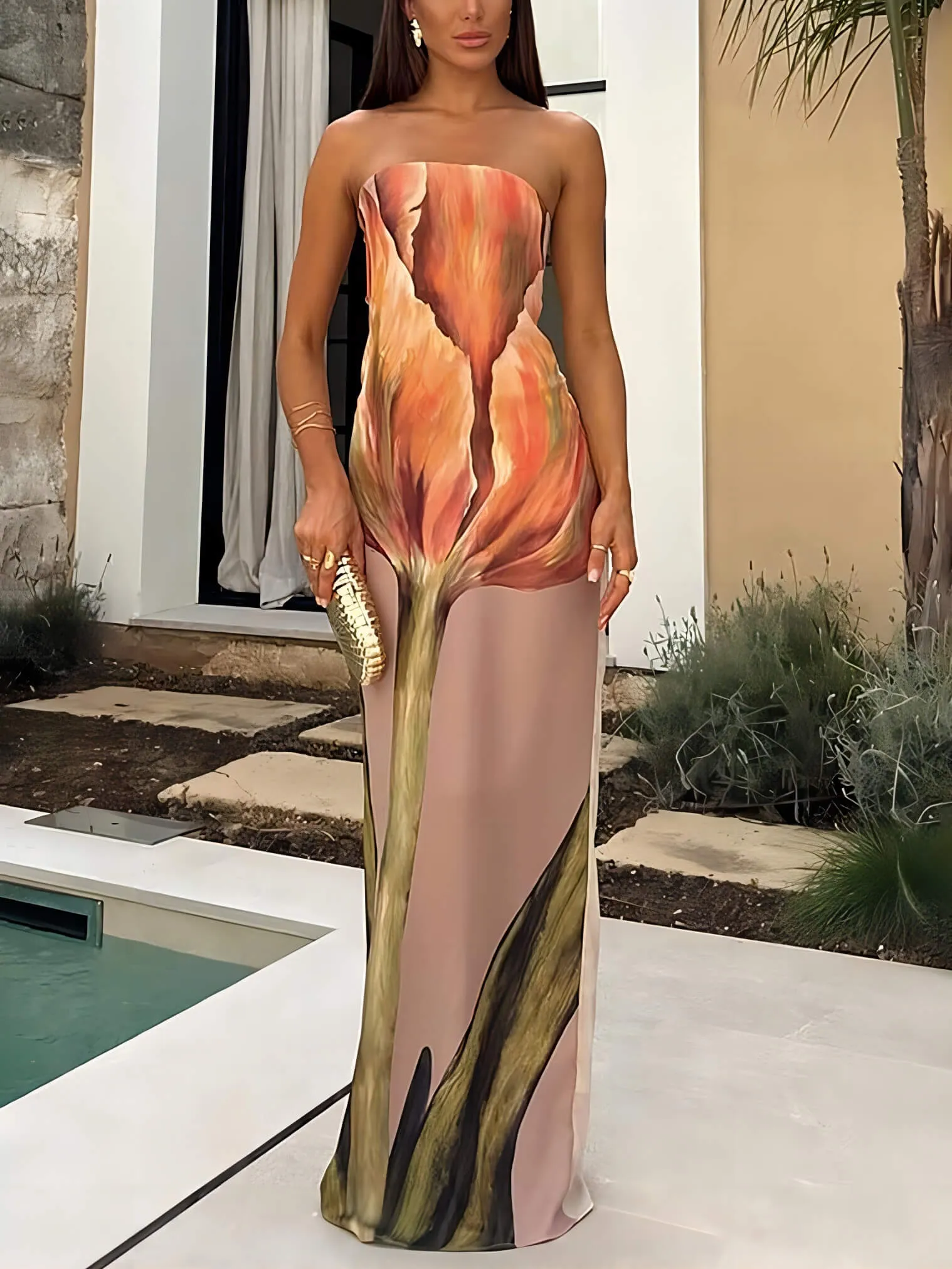 Stylish Graffiti Print Sleeveless Off-Shoulder Maxi Dress