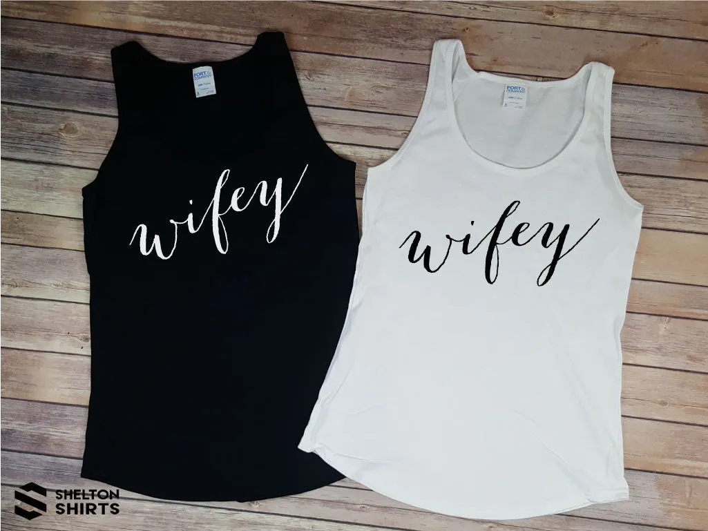 Wifey Trendy Script Regular Style Black Tank Top