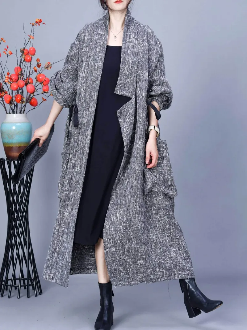 Women's Various Occasions Large Pocket Lace-Up Long Coat